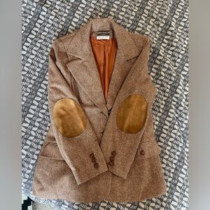 Vintage Herringbone suede elbow patch wool suit jacket blazer - rust cream
